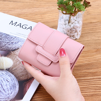 New Korean Style Solid Color Pull-Belt Tri Fold Women's Wallet Women's Coin Purse Clutch Student Short Wallet Wallet