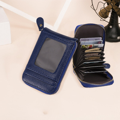 Factory Direct Sales Foreign Trade New Pu Document Package Expanding Card Holder Multiple Card Slots Zipper Coin Purse Card Holder Wholesale