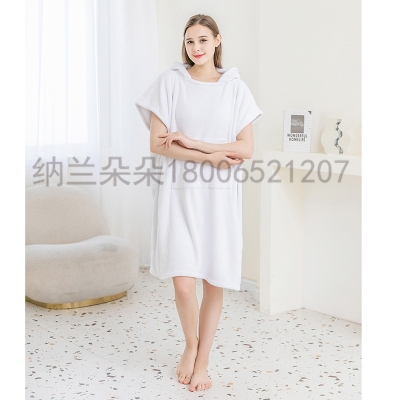 Wearable Bath Towel Cape Men's and Women's Hooded Bathrobe Can Be Wrapped Swimming Bath Cape than Pure Cotton Water-Absorbing Quick-Drying Bath Skirt