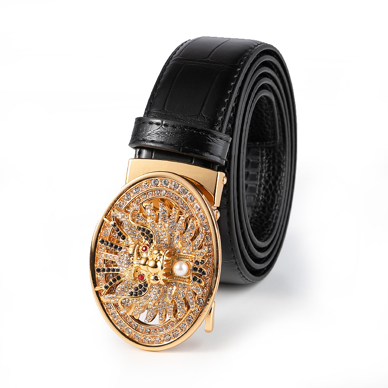 水钻微镶扣头时尚牛仔裤带 网红流行款鳄鱼纹腰带 自动扣男士皮带