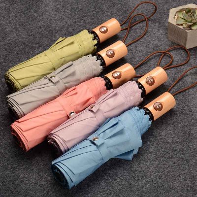 Umbrella Tri-Fold Self-Folding Umbrella 8 Bones Solid Wood Handle Foreign Trade Umbrella Advertising Umbrella