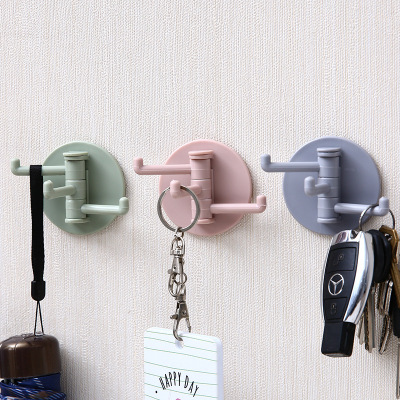 Nordic Color Seamless Adhesive Hook Nail-Free Hole 3-Piece Rotating Hook Kitchen Bathroom Wall Hanging Hook Stall