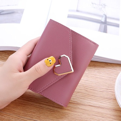 Wholesale 2021 New Vintage and Little Fresh Metal Heart-Shaped Short Tri-Fold Summer Small Wallet Women's Student Wallet