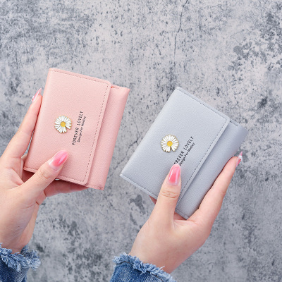 2021 New Ladies' Purse Korean Style Daisy Short Small Tri-Fold Handmade Wallet Multi-Card-Slot Card Holder Coin Purse