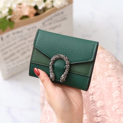 2019 New Ladies' Purse Short Leather Bag Stitching Wallet Small Tri-Fold Clutch Multi-Functional Multi-Card-Slot Card Holder