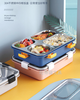 Lunch Box 304 Stainless Steel Compartment Lunch Box Thickening Thermal Insulation Heating Fast Food Box Student Office Worker Passenger Lunch Box