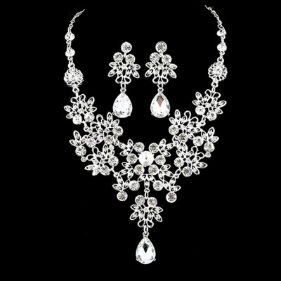 Bridal Ornament European and American Rhinestone Necklace Earrings Wedding Jewelry Three-Piece Suit Yiwu Accessories Ornament Wholesale
