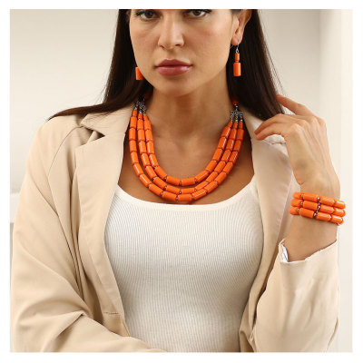 European and American Ornament Fashion Beaded Three-Piece Multi-Layer Necklace Set Bead Necklace