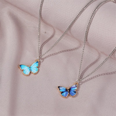 Internet Influencer Cold Style Colorized Butterfly Necklace Simple Sense Hip Hop Pendant Collarbone Necklace Bracelet