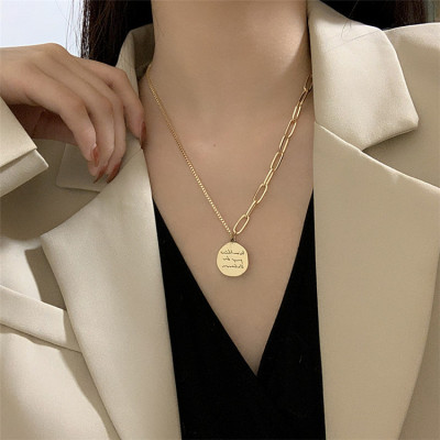 Korean Retro Hip Hop Necklace Ins Elegant Simple Cold Style round Geometric Pendant Clavicle Chain Distressed Accessories