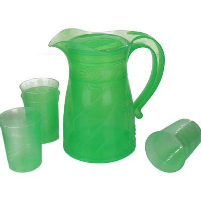 Plastic water jug with four cups
