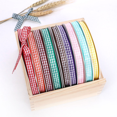 1cm Wide Pastoral Style Plaid Ribbon Handmade DIY Hair Accessories Ribbon Flower Printing Ribbon