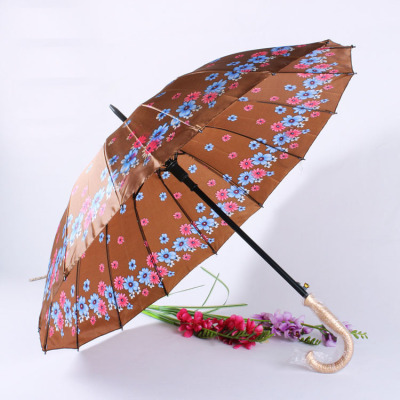 Umbrella in Stock Wholesale 55cm 16 Bone Automatic Flower Satin Straight Rod Long Handle Umbrella Foreign Trade Umbrella