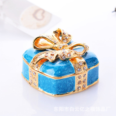Square Alloy Jewelry Box Enamel Metal Ornaments Crafts Bow Style Factory Direct Sales Cross-Border E-Commerce