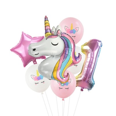 Colorful Unicorn Gradient Number Balloon Set Birthday Party Rainbow Unicorn Aluminum Film Balloon Package
