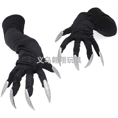 Halloween Paw Gloves Gold Sequined Nail Hollowen Cosplay Costume Long Nail Gloves