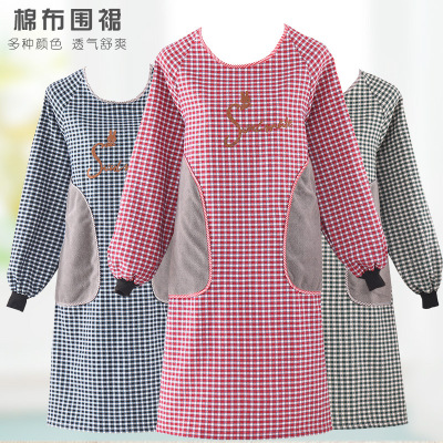 New Simple Style Plaid Apron Erasable Hand Antifouling Oil-Resistant Apron Breathable Cotton Customizable Waterproof Apron 002