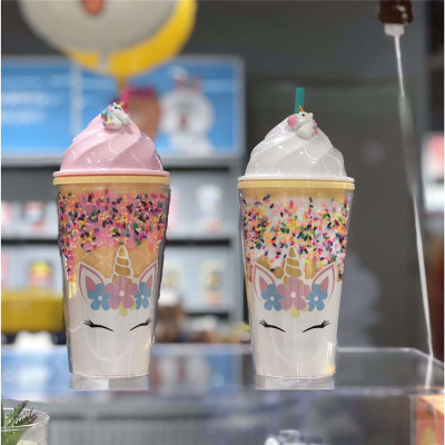 Youwu Good Product Creative Fashion New Cartoon Cup with Straw Summer Ice Glass Crushed Ice Cup Factory Wholesale