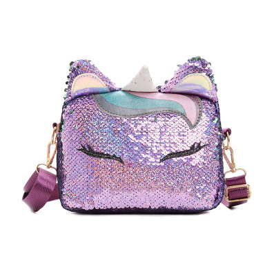Cross-Border New Arrival Fashion Children's Bags Sequined Cartoon Women's Bag Foreign Trade Single Shoulder Crossbody Bag Sequined Unicorn Small Satchel