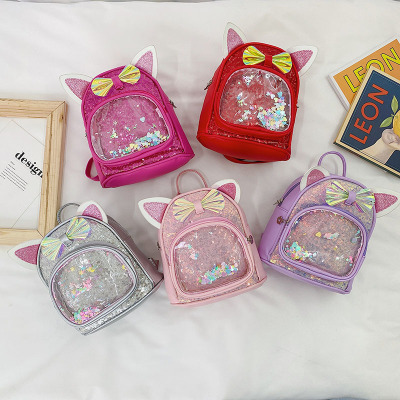 2021 New Sequined Quicksand Children's Backpack Korean Style Cute Baby Girl Kindergarten Backpack Cute Little Girl