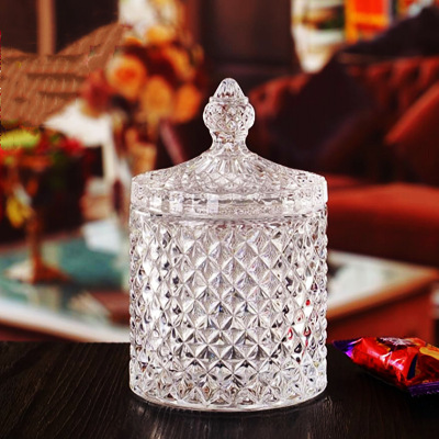 European-Style Glass Candy Box Clear with Cover Storage Jar Fruit Bowl Sugar Bowl Seasoning Jar Ashtray Jewelry Box
