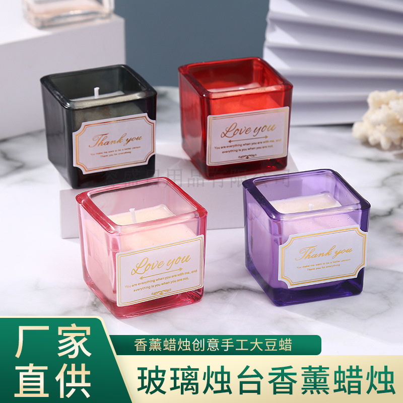 新款欧美氛围玻璃烛台酒店餐厅装饰用香薰蜡烛创意手工大豆蜡礼品
