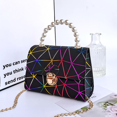 Women's Bag 2021 New Korean Style Colorful Diamond Lock Chain Pearl Shoulder Messenger Bag Foreign Trade Wholesale