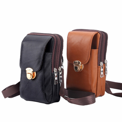 Mortise Lock Retro Men's Mobile Phone Bag 2021 New Fashion Coin Purse Leather One-Shoulder Crossbody Bag Factory Wholesale