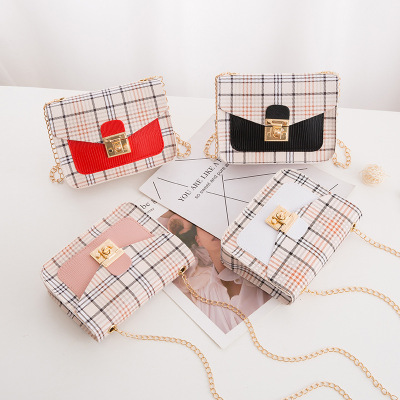Cross-Border Women's Shoulder Plaid Color Matching Small Square Bag Wholesale 2021 Summer New Korean Style Bag Cover Crossbody Chain Bag