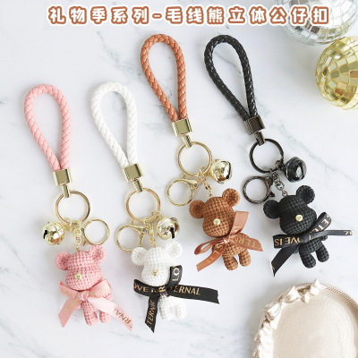 Advertising Gift Cartoon Bear Three-Dimensional Keychain Pendant Bell Hand String Clip Cell Phone Bag Couple Doll Accessories