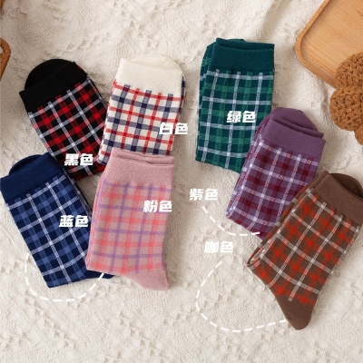 Women's Socks Retro Color Plaid Autumn and Winter New Tube Socks Korean Ins Style All-Match College Style Japanese Style Long Cotton Socks