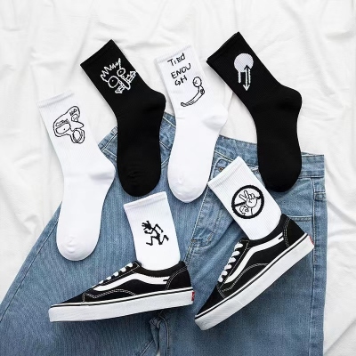 Mid-Calf Ins Fashionable Cotton Socks Spring and Summer All-Match Street Long Fashion Black White Couple Men's Socks and Women's Socks
