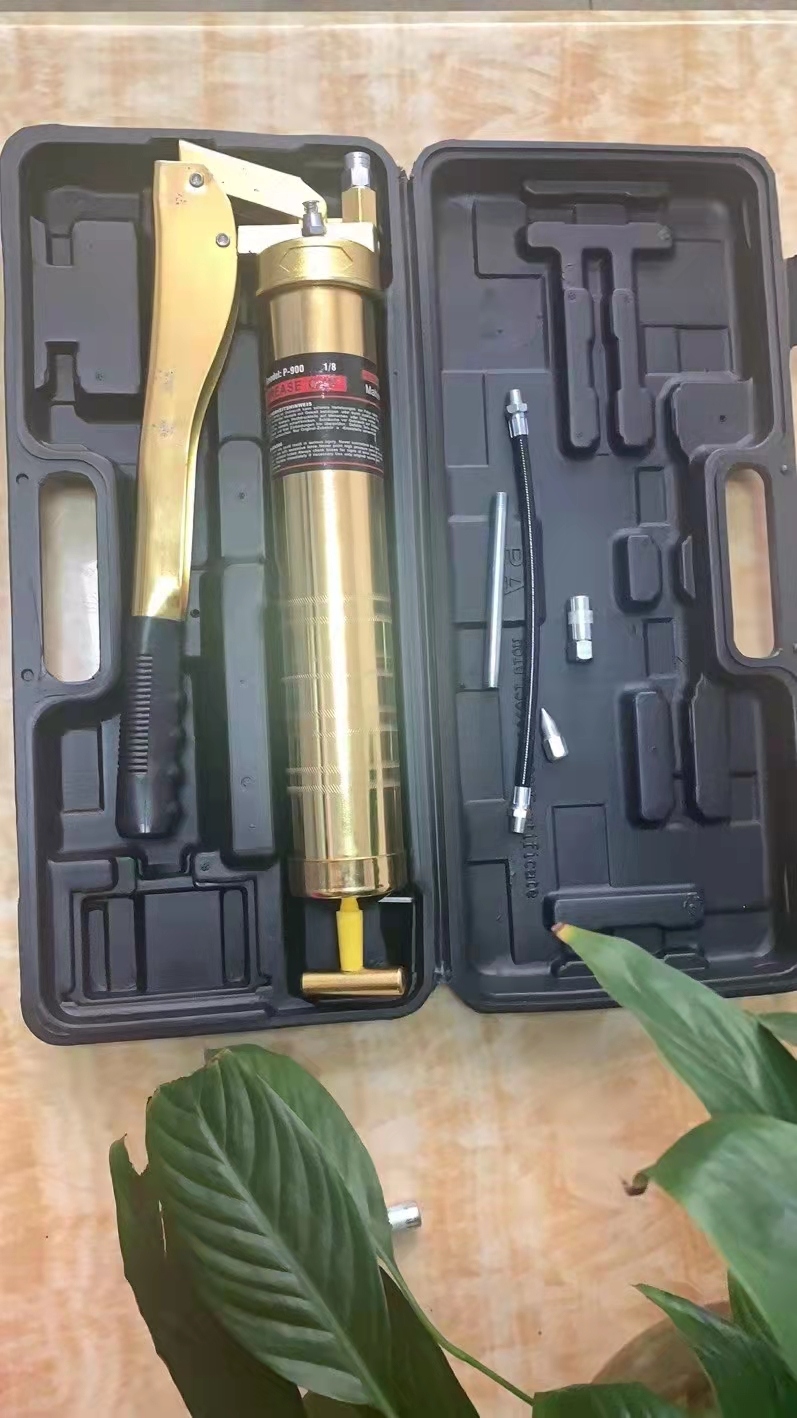 高档塑料盒黄油枪 手动双压杆带软管黄油枪