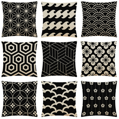 Amazon Cross-Border New Arrival Black Geometric Series Home Linen Pillow Cover Car Cushion Sofa Cushion
