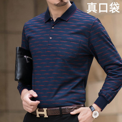 Spring and Autumn Long Sleeve T-shirt Men's Lapel T-shirt Middle-Aged and Elderly Casual Men's Clothing Pullover Men's Undershirt Old Man Shirt