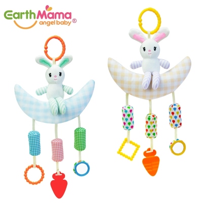 Earthmama Baby Bed Bell Soothing Plush Toy Moon Rabbit Baby Bed Trailer Hanging Educational Rattle Toy