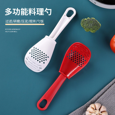 Kitchen Multi-Functional Grinding Spoon Mash Drain Colander Grinding Ginger and Garlic Spoon Household Mashed Potatoes Rice Spoon