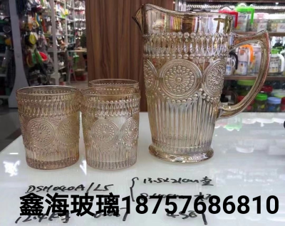 SUNFLOWER Glass Cup 1 Pot 4 Cups Five-Piece Set Golden Glass Kettle Suit Thickening Glass Embossed Flower