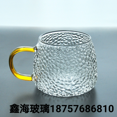 Hammered Pattern Cup High Borosilicate Glasses Heat-Resistant and Hot-Proof Glass Cup Tea Cup 300ml450ml Color Handle Strap Handle Cup