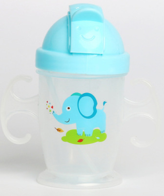 Children's Straw Cup Home Drop-Resistant Cute Cartoon Kids Plastic Shatter Proof No-Spill Cup