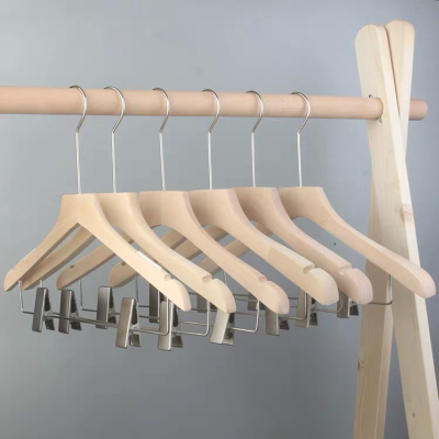 Unpainted Non-Slip Solid Wood Wood Color Hanger Unisex Wear Wooden Clothes Sling Clip Set Non-Marking Hanger Free Shipping