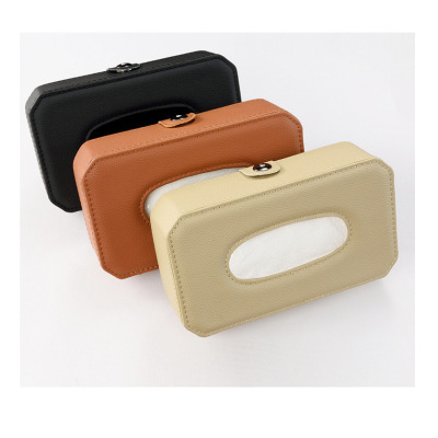 Best-Selling Lychee Pattern Bevel Hanging Sun Visor Tissue Box Environmentally Friendly Odorless Car Leather Paper Extraction Box