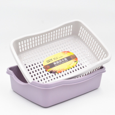 Kitchen Drain Basket Double-Layer Plastic Fruit Basket Two-Piece Thickened Fruit and Vegetable Drain Basket Fruit and Vegetable Basket Factory Wholesale
