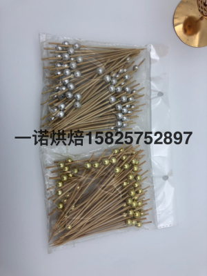 Plastic Beads Fruit Toothpick Bamboo Stick Mixed Color Stick 100 Pcs Per Pack Creative Cake Decoration Fruit Fork Bamboo Craft