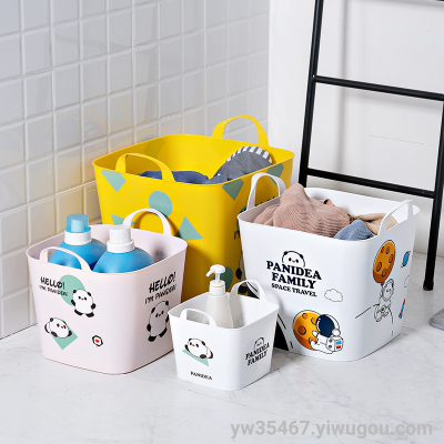 Y24-6225 Cartoon Plastic Storage Basket with Lid and Handle Laundry Basket Outdoor Picnic Basket with Handle