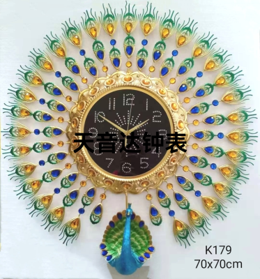 Peacock Wall Clock Quartz Clock Factory Direct Sales Foreign Trade Export Wrought Iron Wall Decoration Background Wall Creative Majestic Fashion