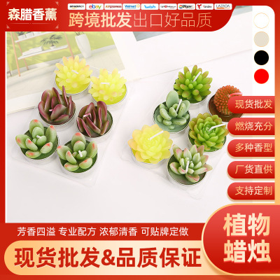 Factory in Stock Birthday Party Candle Creative Ornament Furnishing Simulation Plant Candles Smoke-Free Aluminum Case Succulent Candle