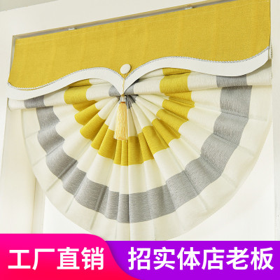 2021new Striped Curtain Living Room Modern Minimalist and Magnificent Bay Window Small Curtain Short Window Roman Curtains Lifting Curtain
