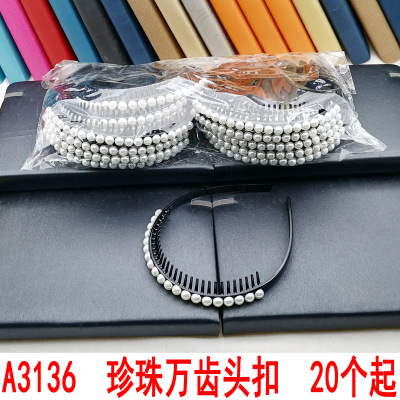A3136 Pearl Tooth Head Buckle Barrettes Hair-Hoop Headband Hairpin Hair Ornaments Two Yuan Store