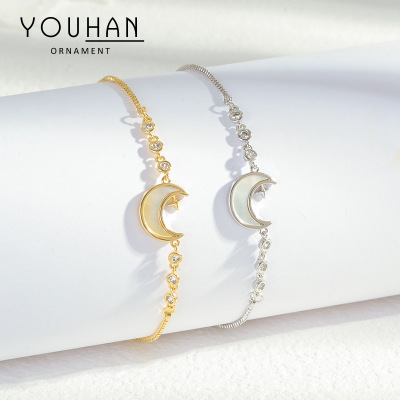 Micro Inlaid Zircon Shell Moon Pull Bracelet Female Korean Style Stylish Adjustable Personality Ornament Wholesale